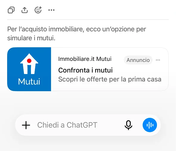 Esempio di annuncio mostrato sotto una risposta di ChatGPT